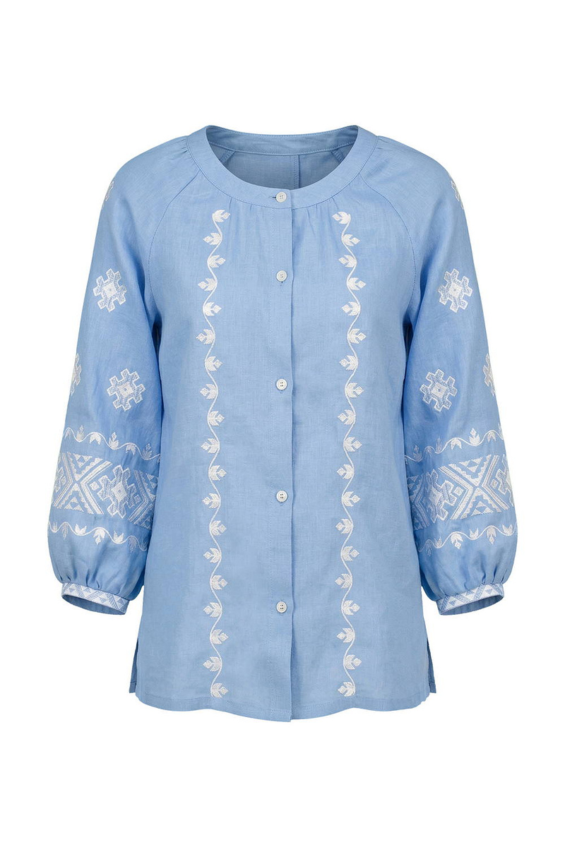 Women's embroidered shirt made of blue linen by Rostyslav